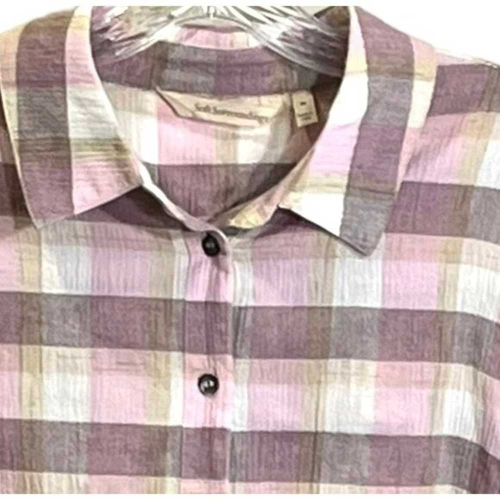 Lavender Plaid Button Shirt Cotton Size M Beachy … - image 3