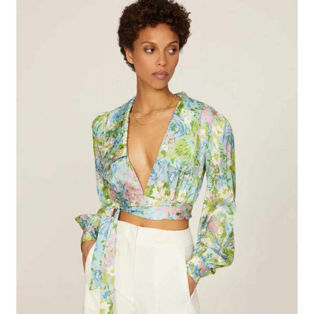 NWOT Ronny Kobo Demna Silk Floral Tie-Waist Crop … - image 1