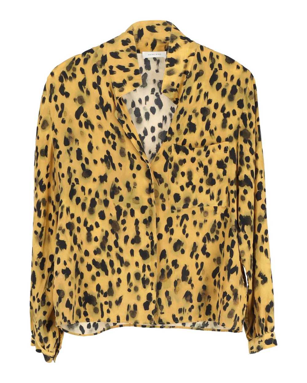 Anine Bing Yellow Cheetah-Printed Silk Shirt with… - image 1