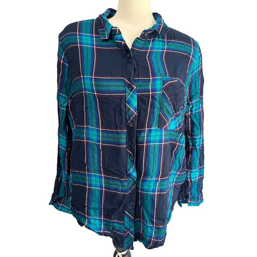 Other Time & Tru Blue & Teal Plaid Button Down Sz… - image 1