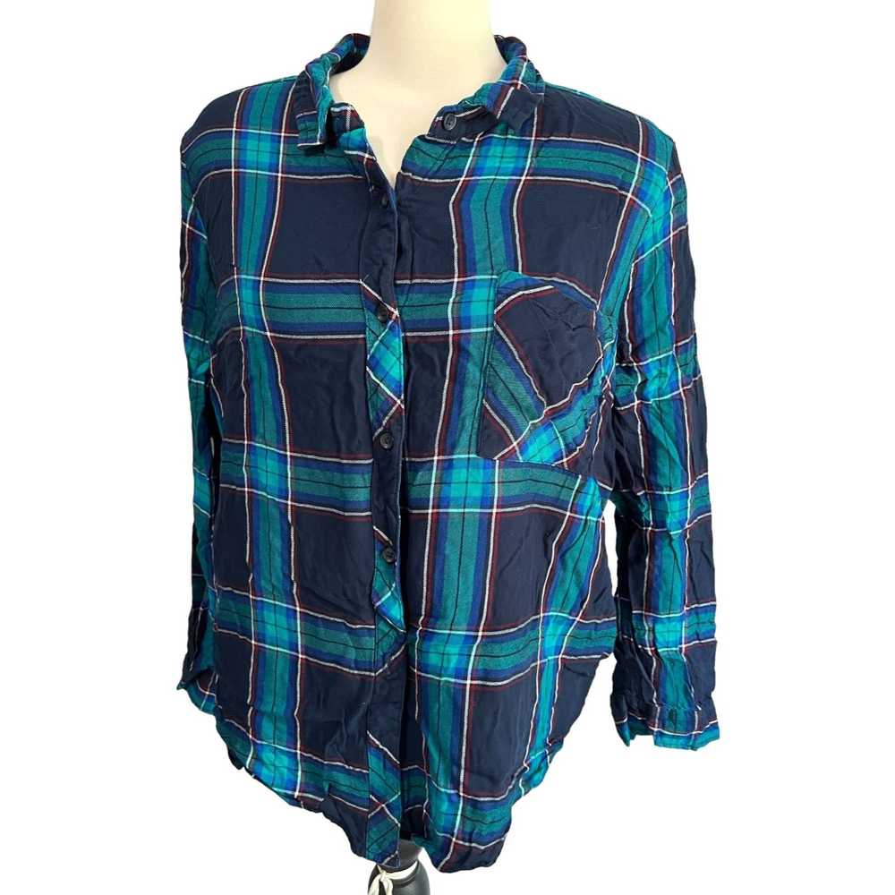 Other Time & Tru Blue & Teal Plaid Button Down Sz… - image 8