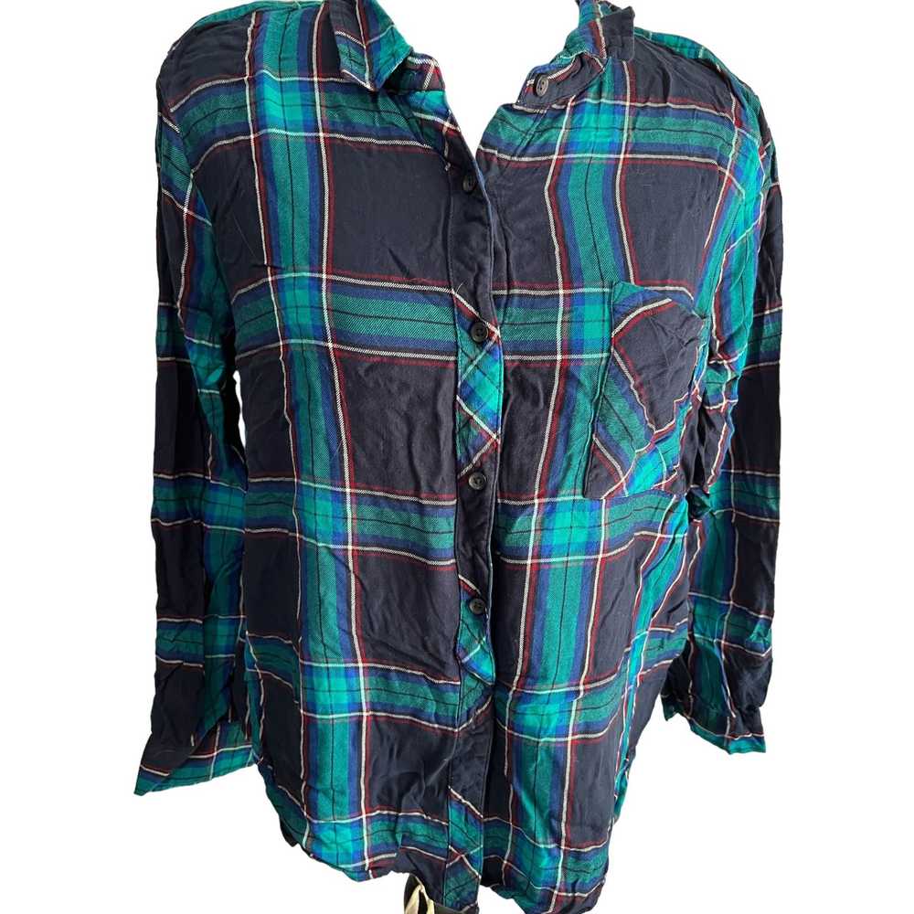 Other Time & Tru Blue & Teal Plaid Button Down Sz… - image 9