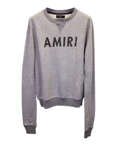 Amiri Distressed Logo Sweater in Grey Cotton