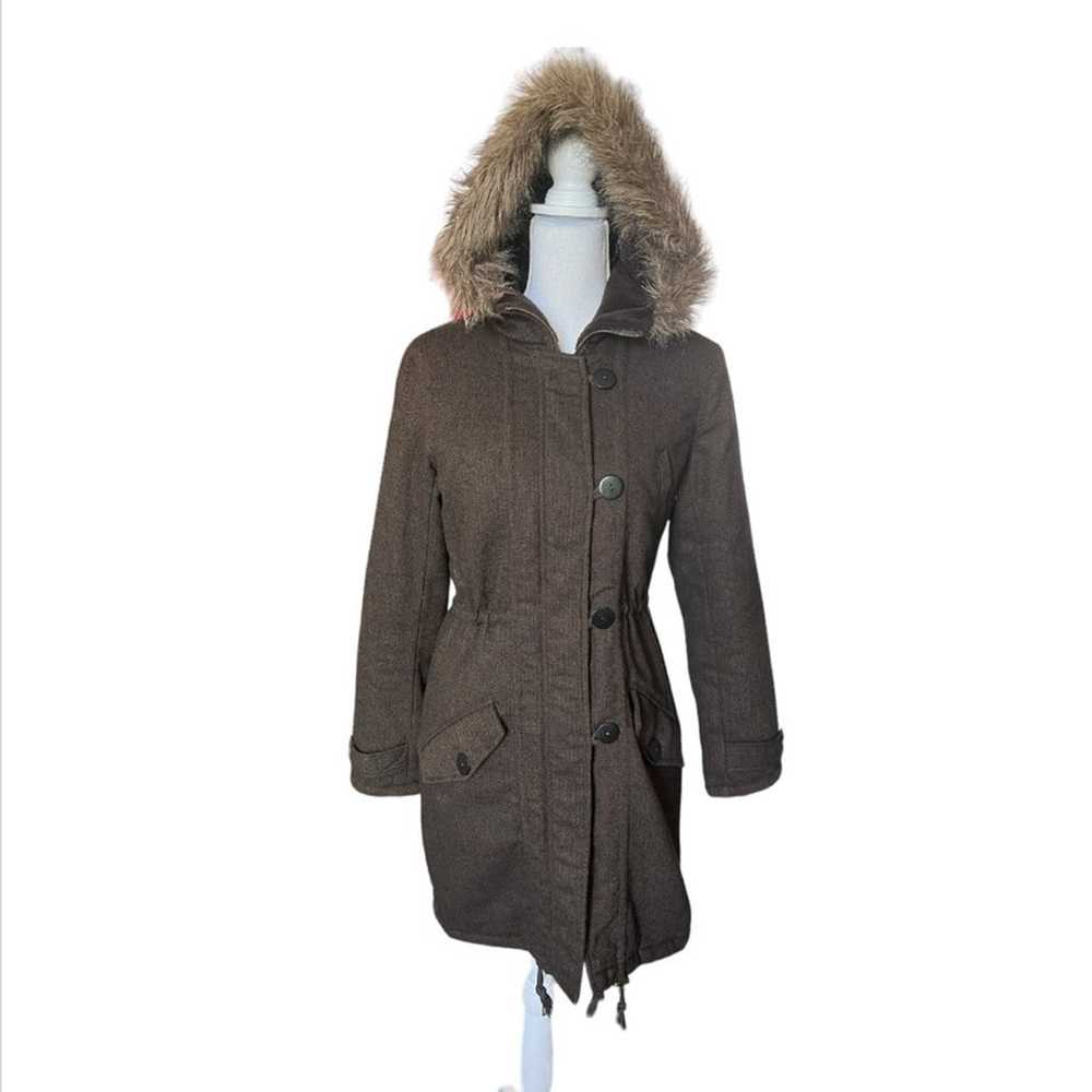 BB Dakota brown faux fur hooded tweed coat - image 1