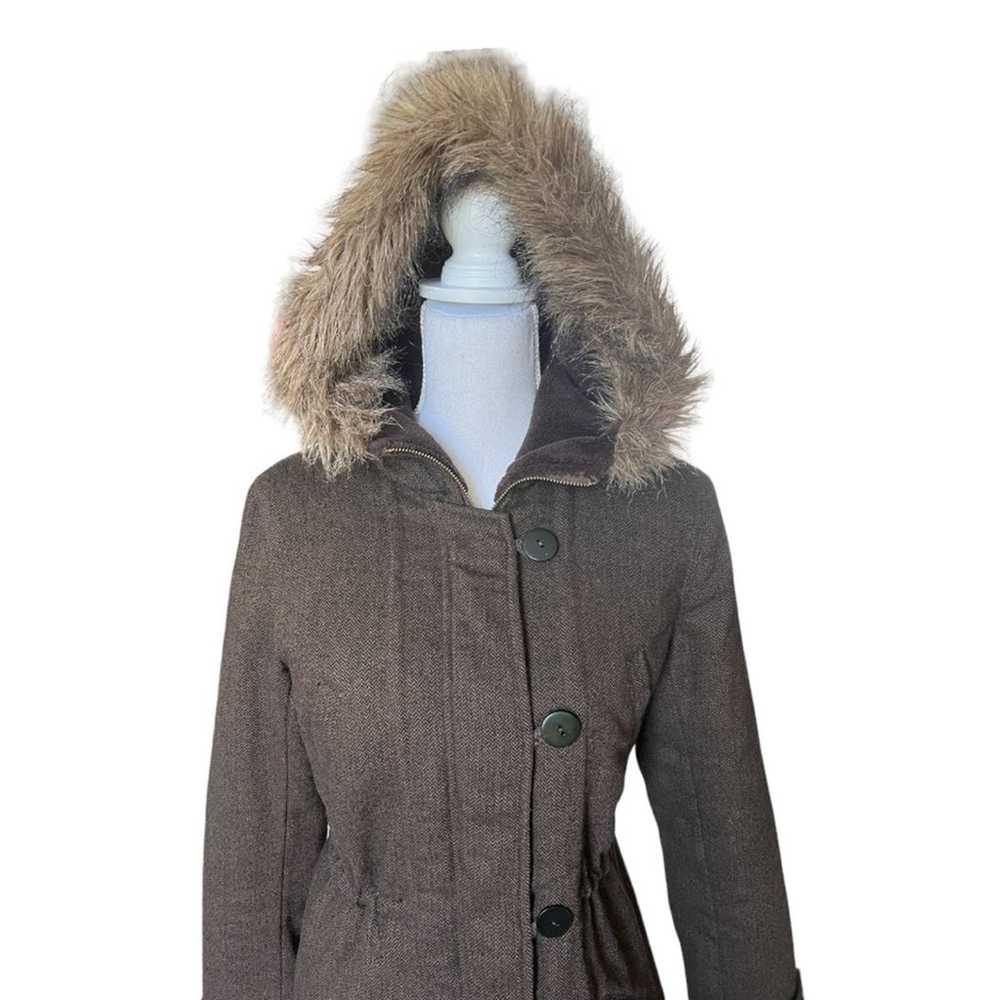 BB Dakota brown faux fur hooded tweed coat - image 2