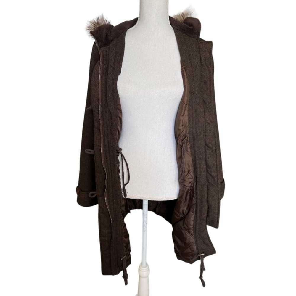 BB Dakota brown faux fur hooded tweed coat - image 3