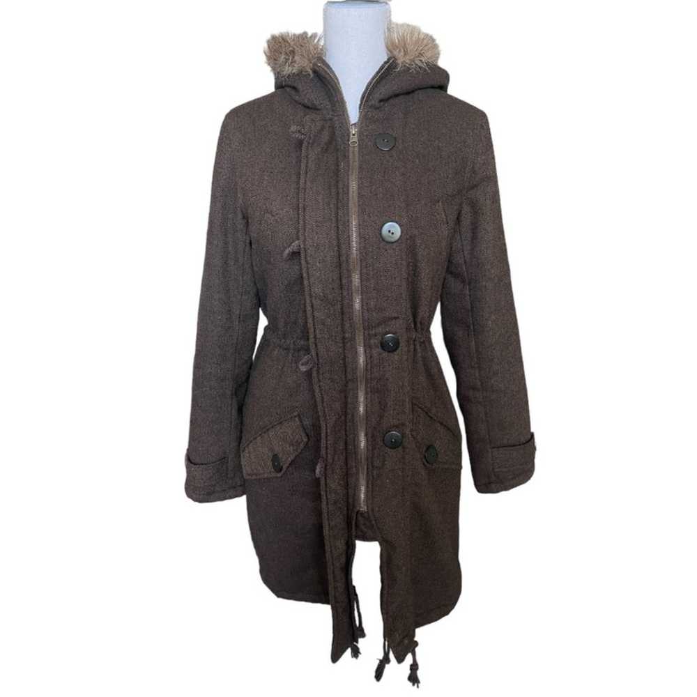 BB Dakota brown faux fur hooded tweed coat - image 5