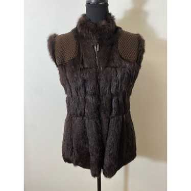 Linda Richards Luxury Brown Real Fur and Knit Ves… - image 1