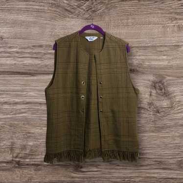 Vintage 70s Woolrich plaid fringe vest. Large. Bro