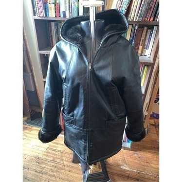 Vintage black leather reversible fur lined L jacke