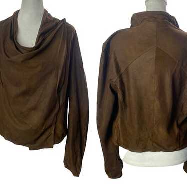 LAMARQUE Madison Drape Asymmetric Leather Coat Top