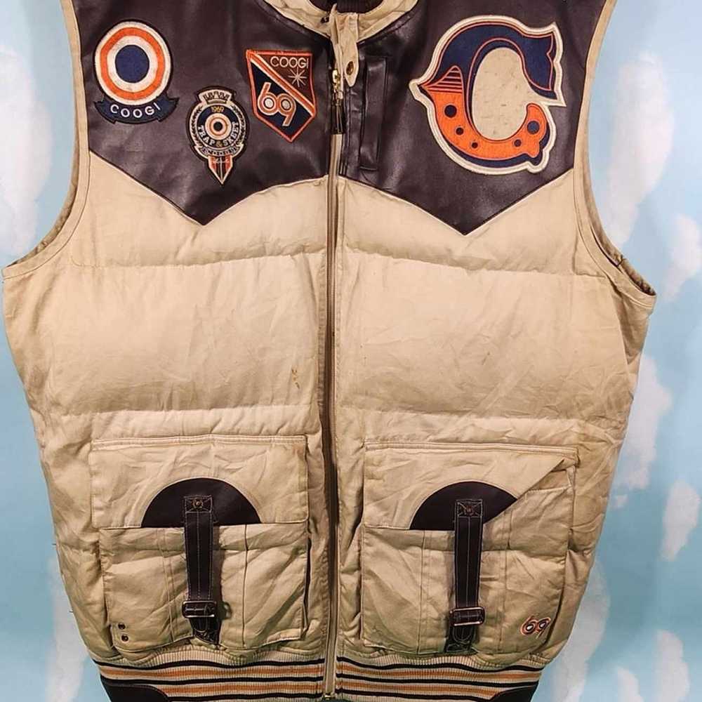 COOGI 69 Puffer Down Knit Vest Brown Tan Leather … - image 1