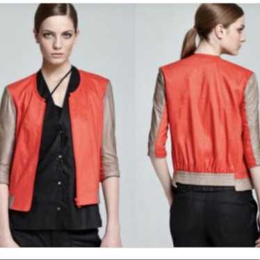 Helmut Lang coral linen and lamb leather jacket