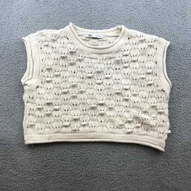 Zara ZARA Sweater Womens Medium Beige Crocheted C… - image 1