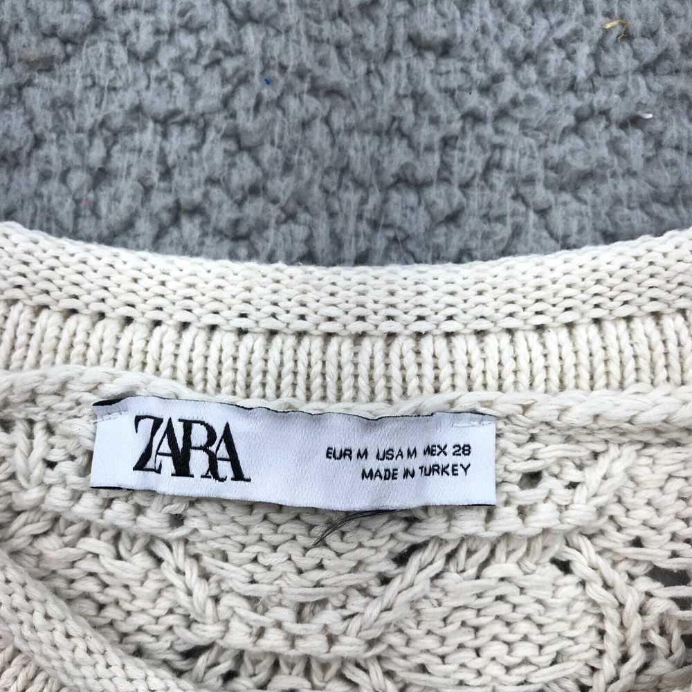 Zara ZARA Sweater Womens Medium Beige Crocheted C… - image 2