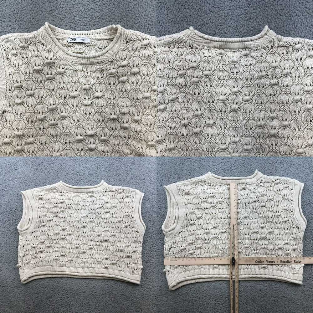 Zara ZARA Sweater Womens Medium Beige Crocheted C… - image 4