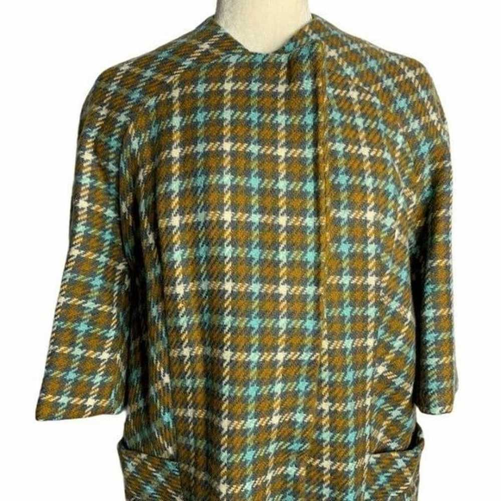 Vintage 60s Houndstooth Plaid Mod Overcoat S Brow… - image 2