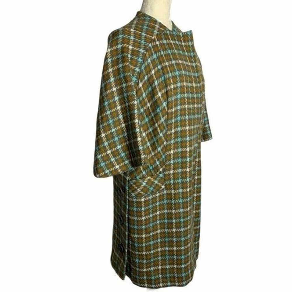 Vintage 60s Houndstooth Plaid Mod Overcoat S Brow… - image 3