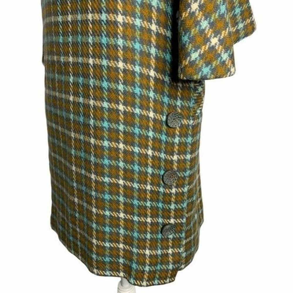 Vintage 60s Houndstooth Plaid Mod Overcoat S Brow… - image 4