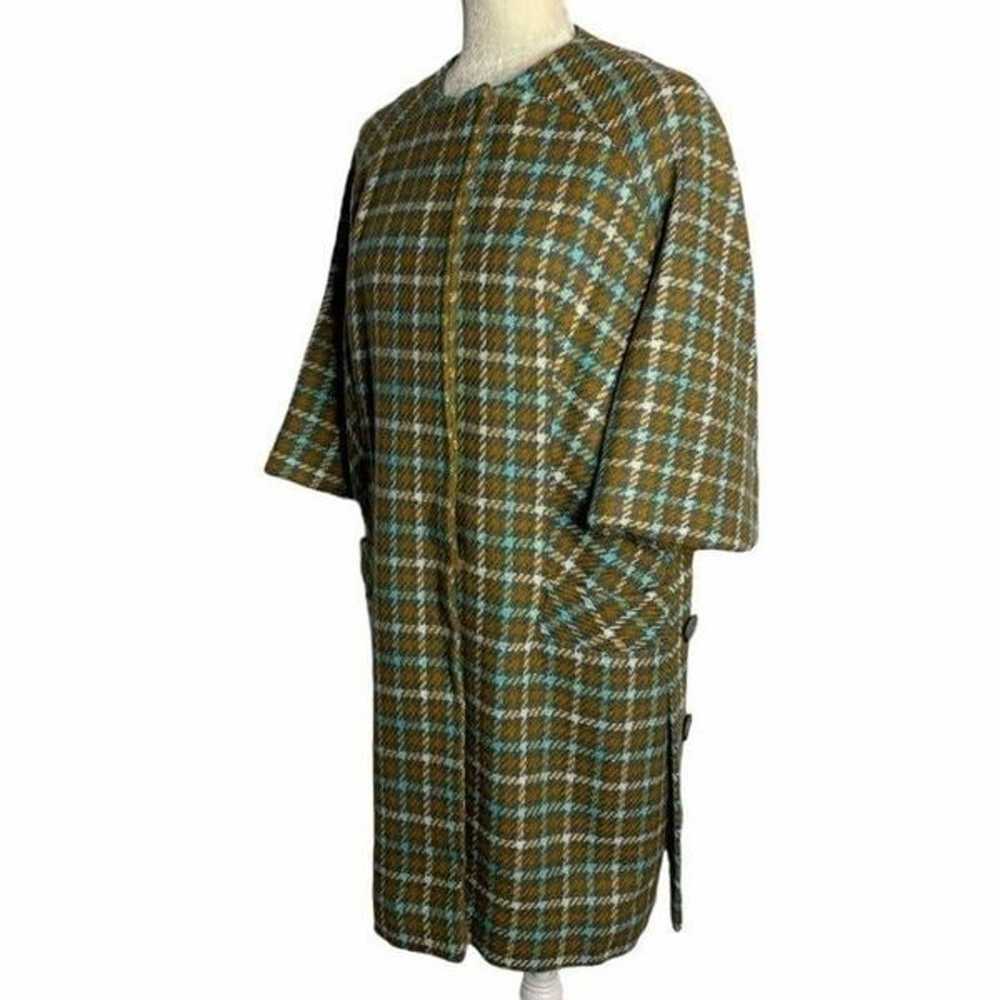 Vintage 60s Houndstooth Plaid Mod Overcoat S Brow… - image 7