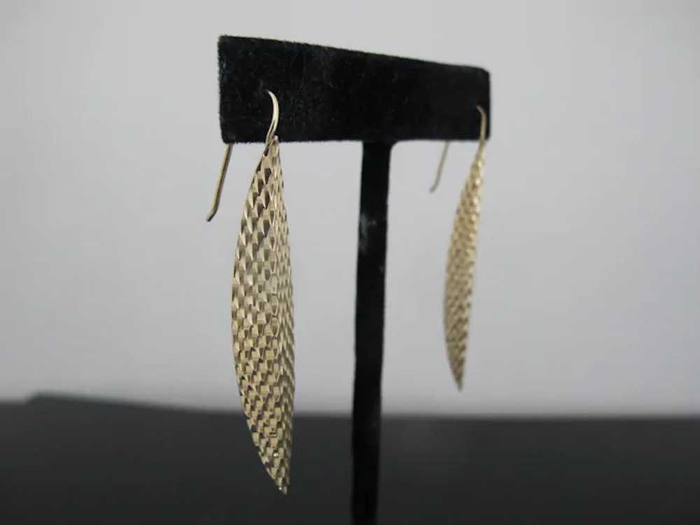 MODERNIST 14k Yellow Gold LEAF Shaped Dangle Drop… - image 2