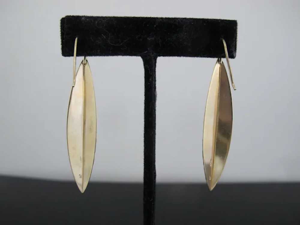 MODERNIST 14k Yellow Gold LEAF Shaped Dangle Drop… - image 3