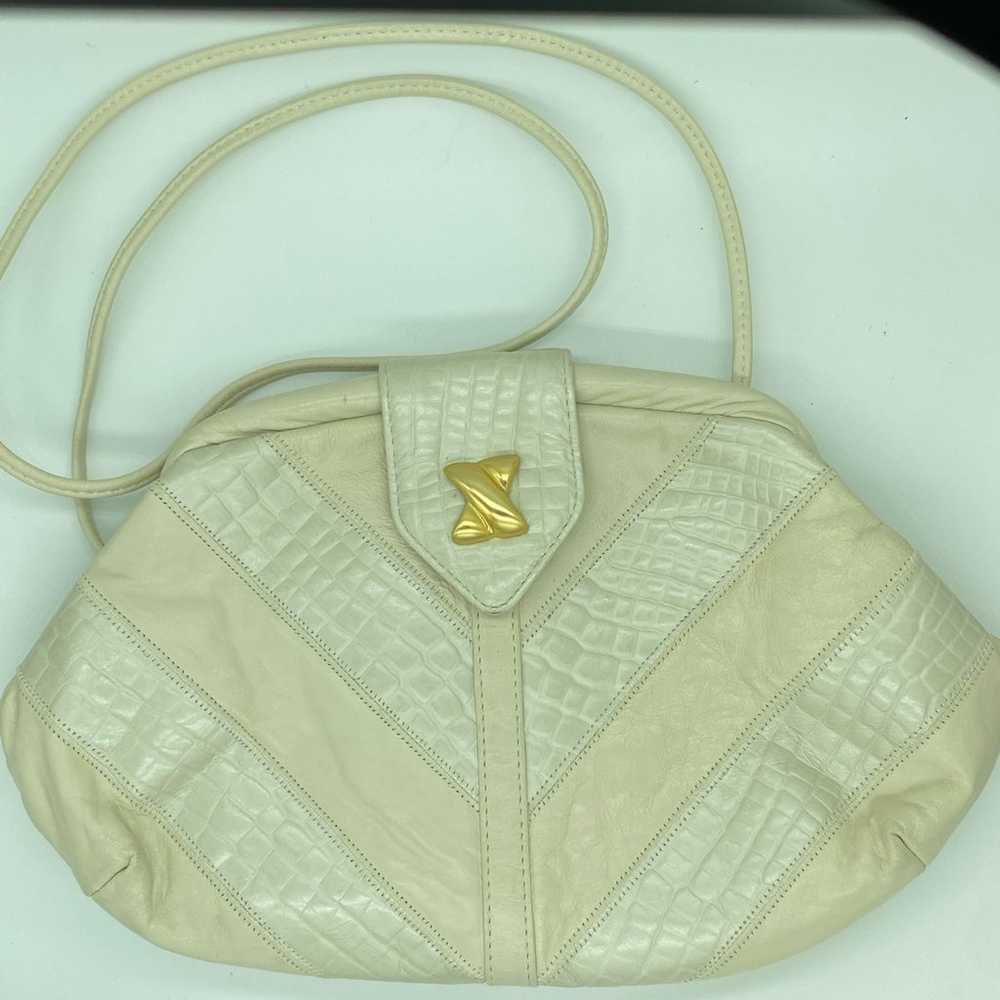 Vintage 70’s White/Ivory Patchwork Leather Crossb… - image 1
