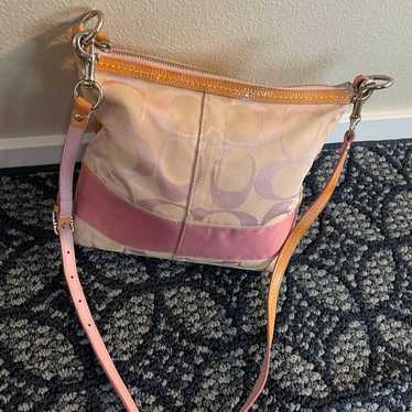 COACH shops Glam Pink&Tan canvas messenger