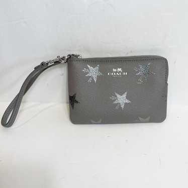 Coach Wristlet Gray Leather with Silver Stars Zip… - image 1