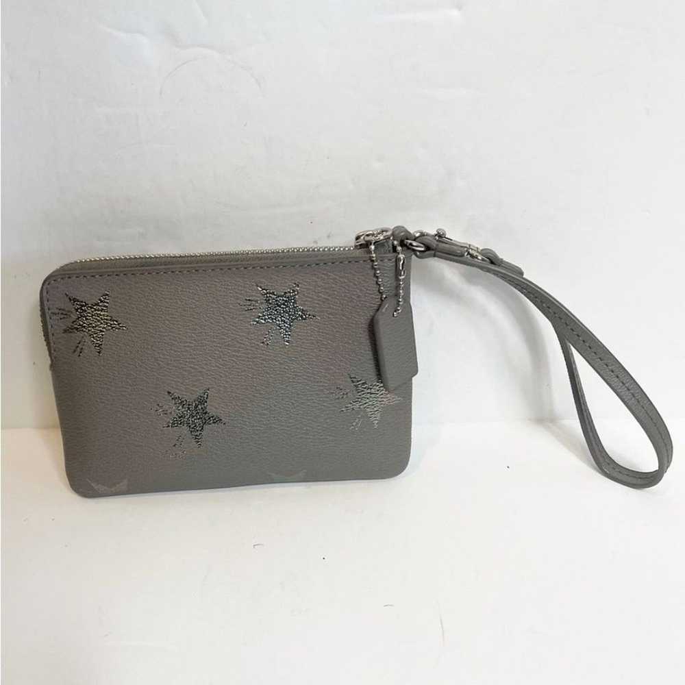 Coach Wristlet Gray Leather with Silver Stars Zip… - image 2
