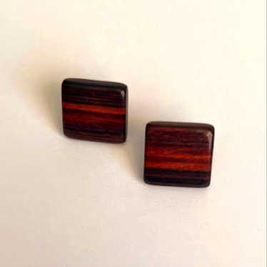 VINTAGE WOOD VENEER SQUARE WOMENS EARRINGS