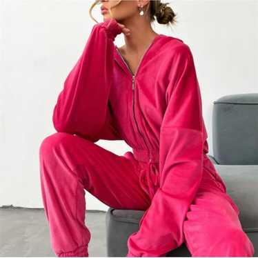 Y2K Juicy Couture Fuschia Pink Velour Rhinestone … - image 1