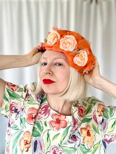 True Vintage 1960s UHCMW Orange Flower Bloom Hat -