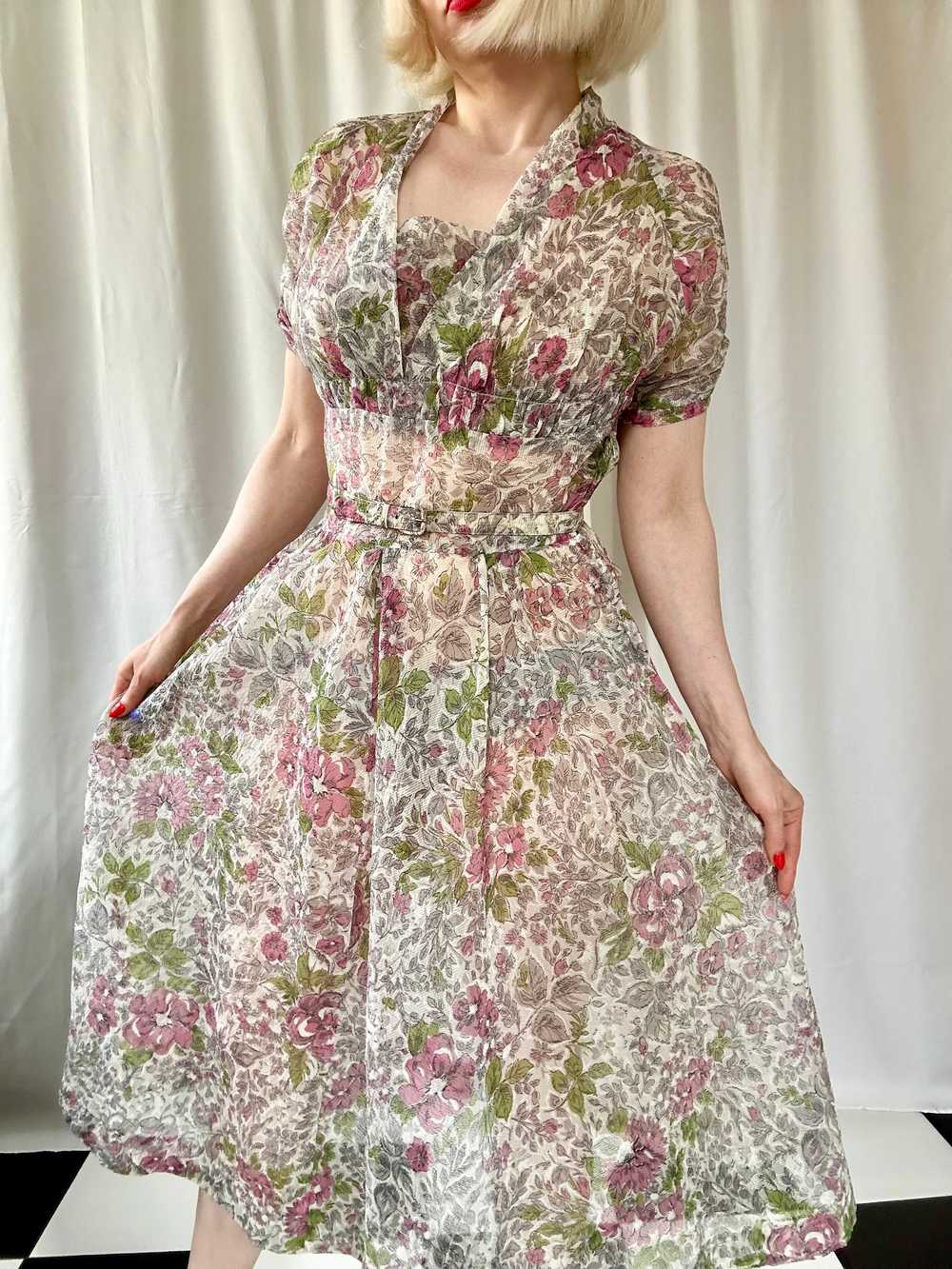 True Vintage 1940s Pastel Floral Silk Chiffon See… - image 5