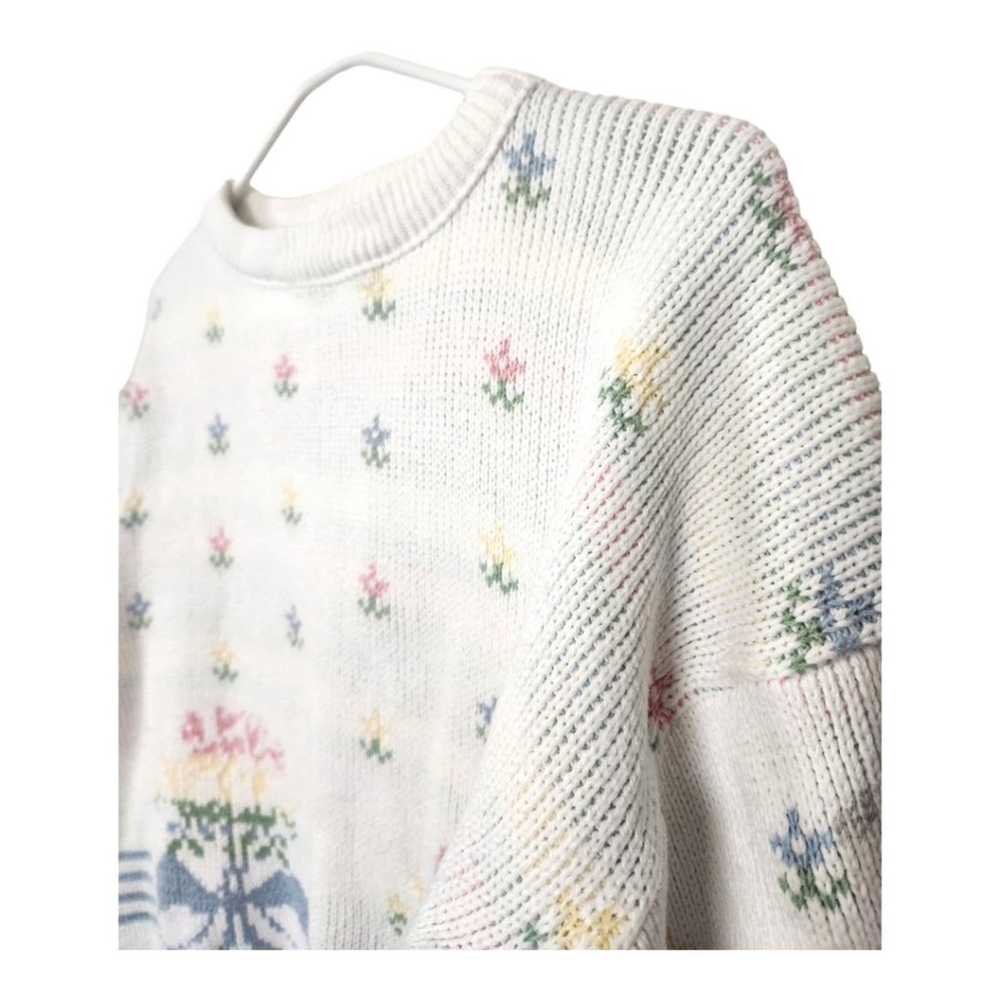 Vintage Floral Bouquet Bows Crewneck Sweater 3/4 … - image 3