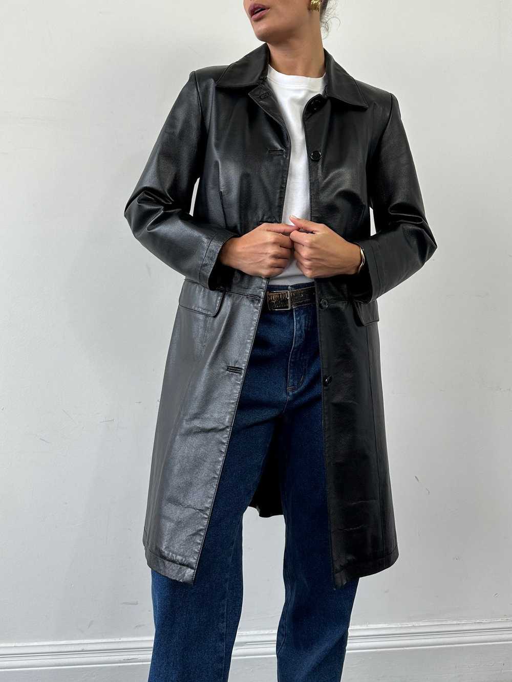 Italian Vintage Single Breasted Leather Trench Co… - image 1