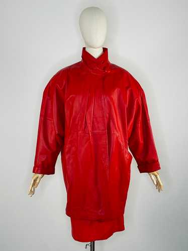 1980s red leather matching ensemble
