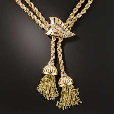 Mid-Century 18K Gold Diamond Tassel Necklace