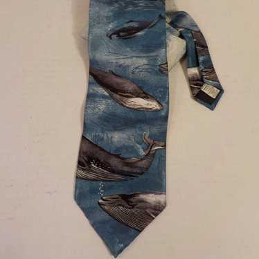 Vintage Reed St James Blue NecK Tie Gray Whales O… - image 1