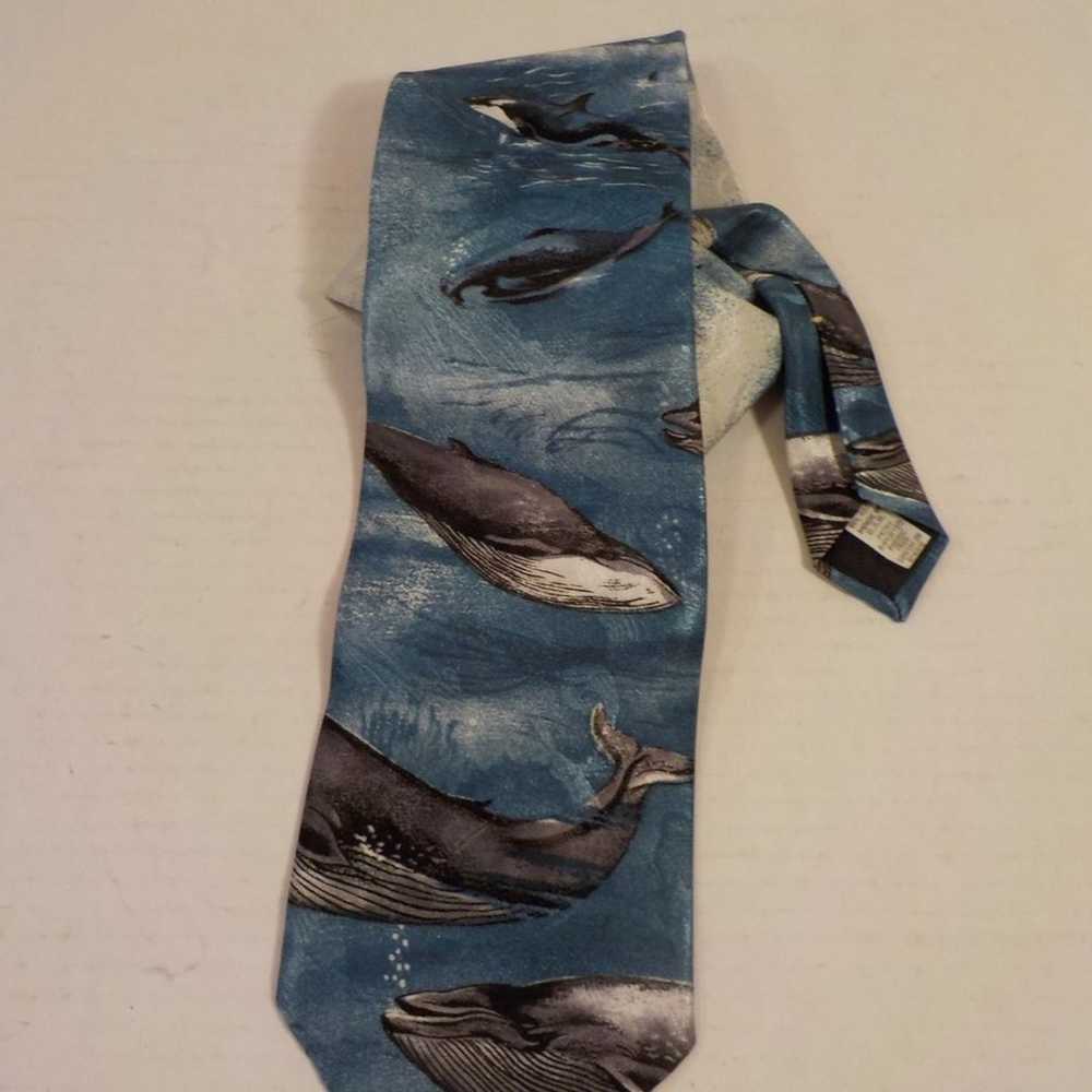 Vintage Reed St James Blue NecK Tie Gray Whales O… - image 2