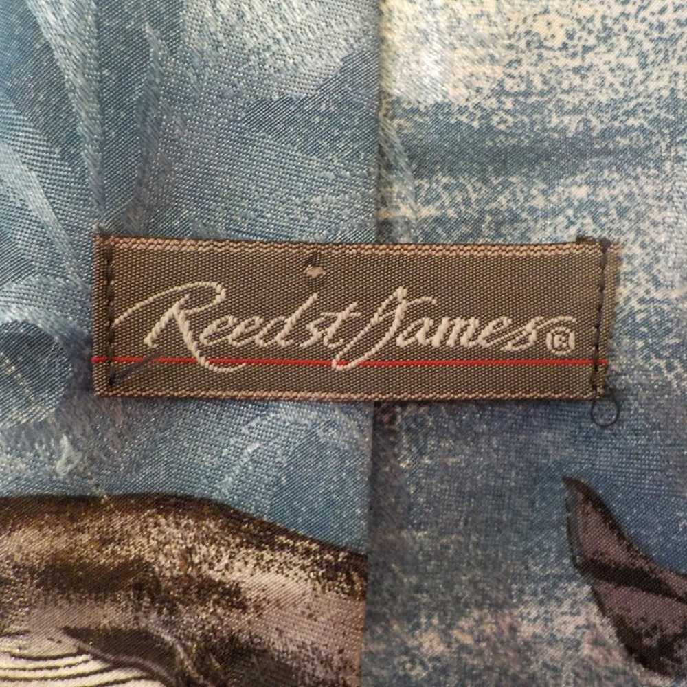 Vintage Reed St James Blue NecK Tie Gray Whales O… - image 3