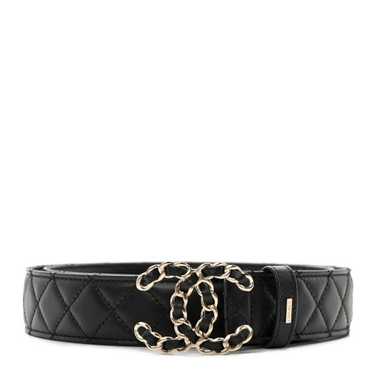 CHANEL Lambskin Quilted CC Chain Belt 95 38 Black - image 1