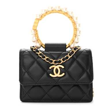 CHANEL Lambskin Quilted Pearl Crown Clutch With Ch