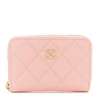 CHANEL Caviar Quilted Zip Coin Purse Light Pink