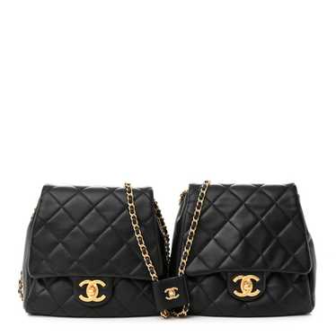 CHANEL Lambskin Pearl Quilted Side Packs Black