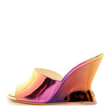 CHANEL Laminated Calfskin Wedge Mules 39.5 Pink Or