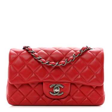CHANEL Lambskin Quilted Mini Rectangular Flap Red