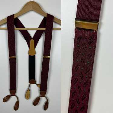 Coach Vintage Burgundy and Teal Y Back Suspenders - image 1
