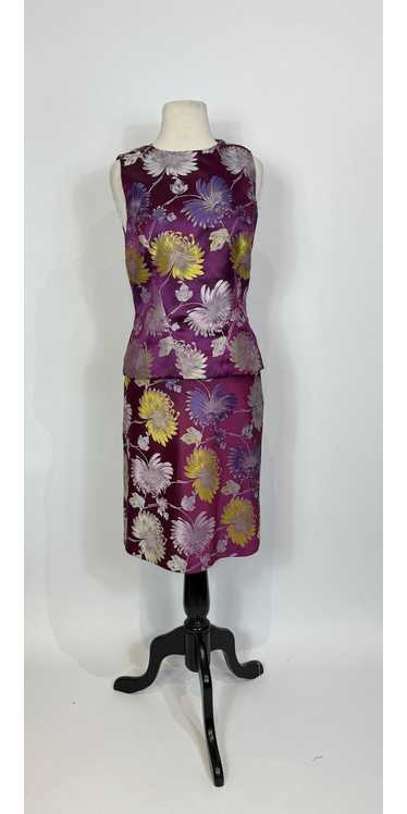 1990s Vivienne Tam Wine Satin Multicolor Floral Pr