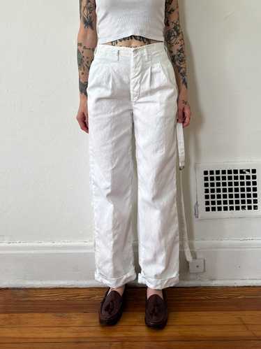 1950s Drop Loop Sanforized White Cotton Trousers